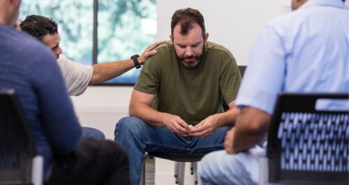 Man receiving therapy in a rehabilitation treatment centre in Scotland. 